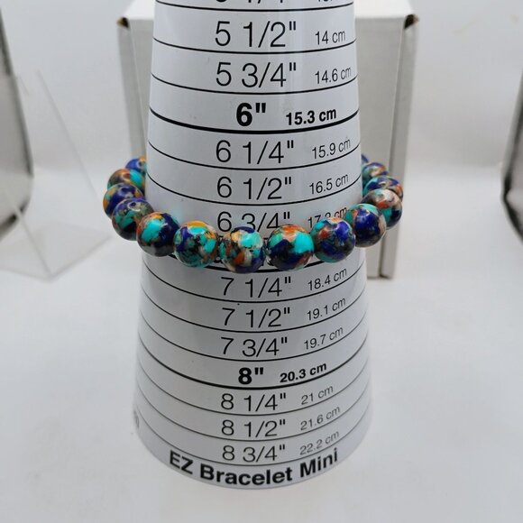 Spiny Oyster Turquoise Lapis Mosaic Composite Royal Blossom Stone Bead Bracelet - Picture 7 of 7